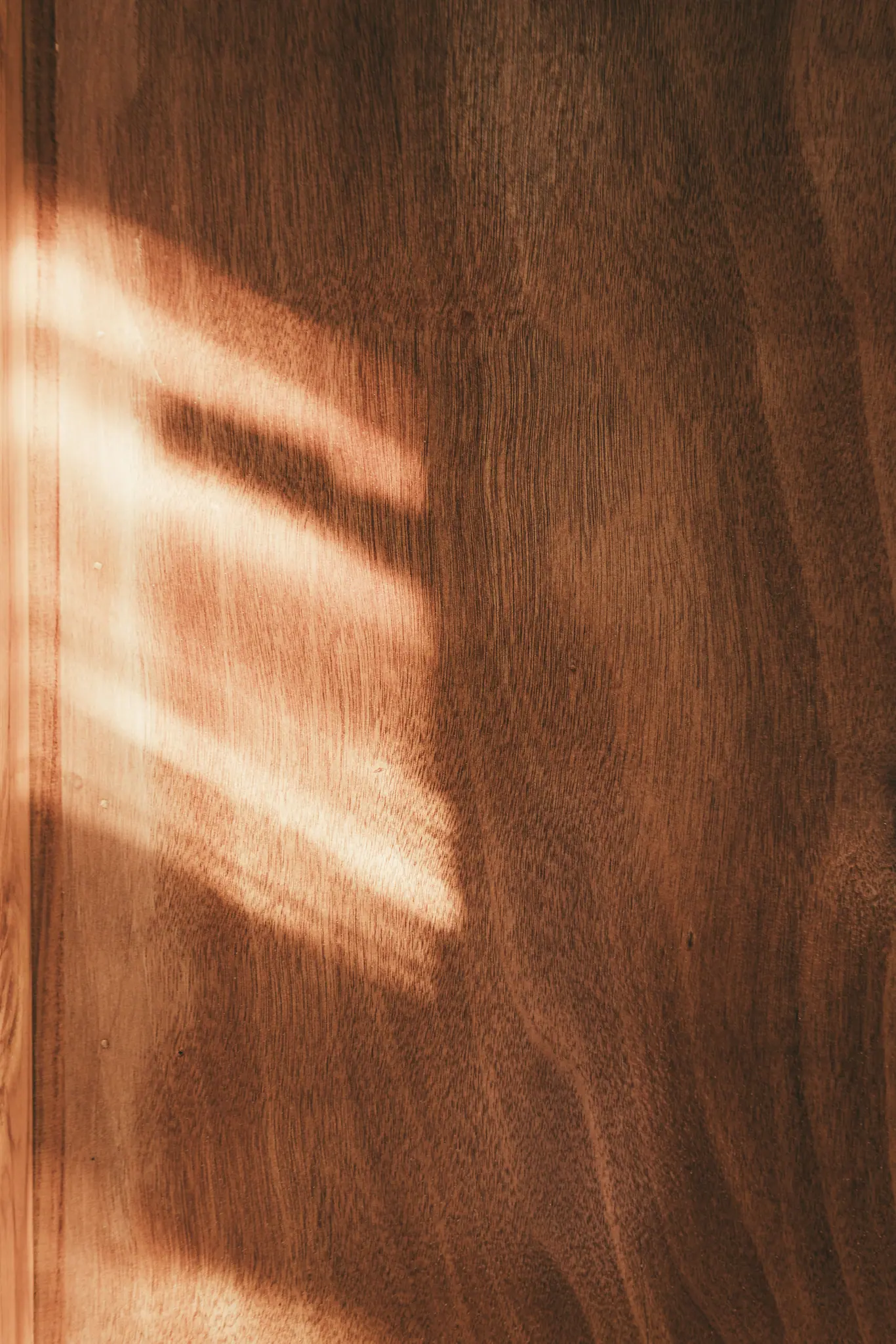 Pannello di noce su cui la luce di una finestra disegna un rettangolo chiaro